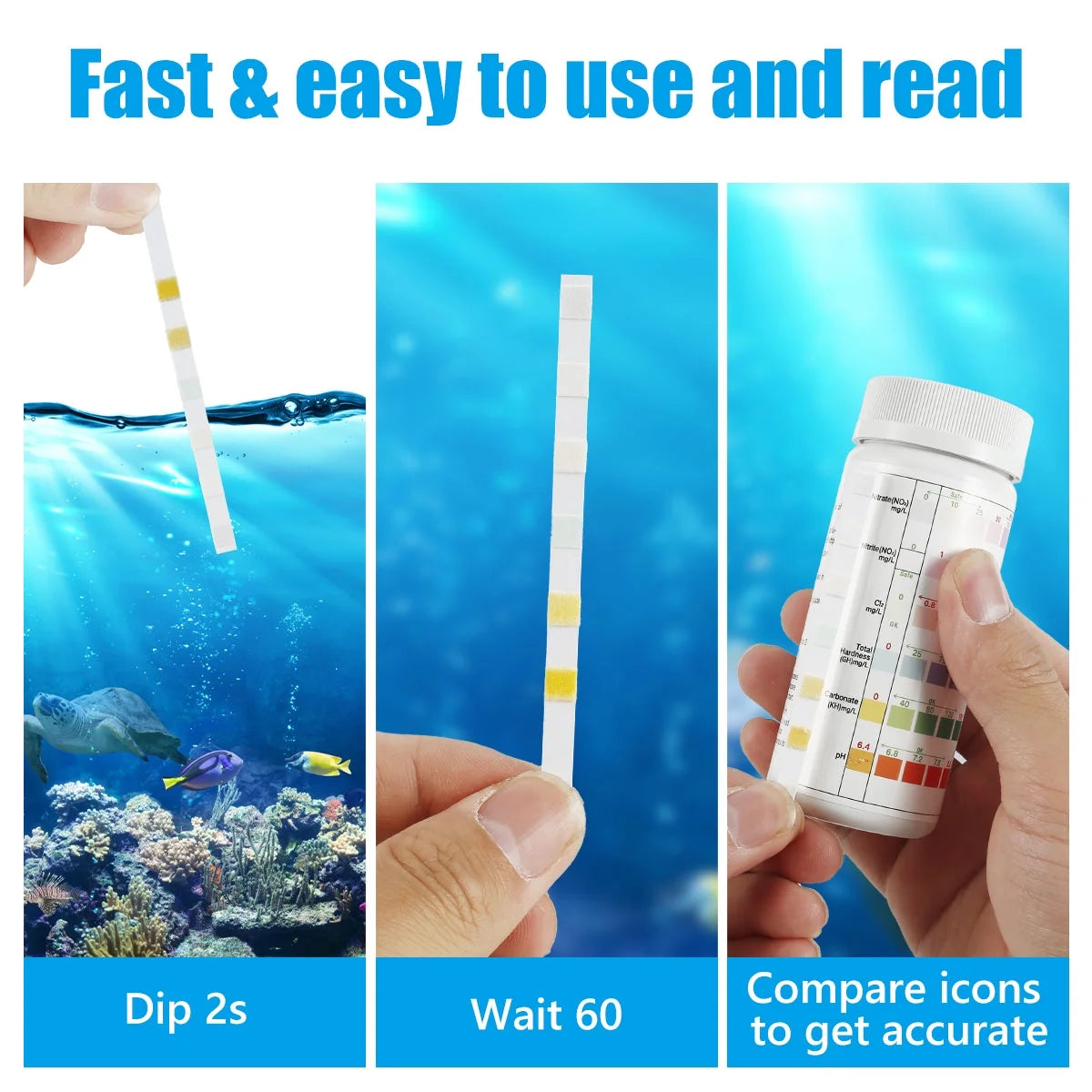 Aquarium Test Strips锛?00 Strips Aquarium Testing Kit for Freshwater Saltwater锛?Pond Test Strips for Fish Tank Testing Ph锛?Alkalinity锛?Nitrite